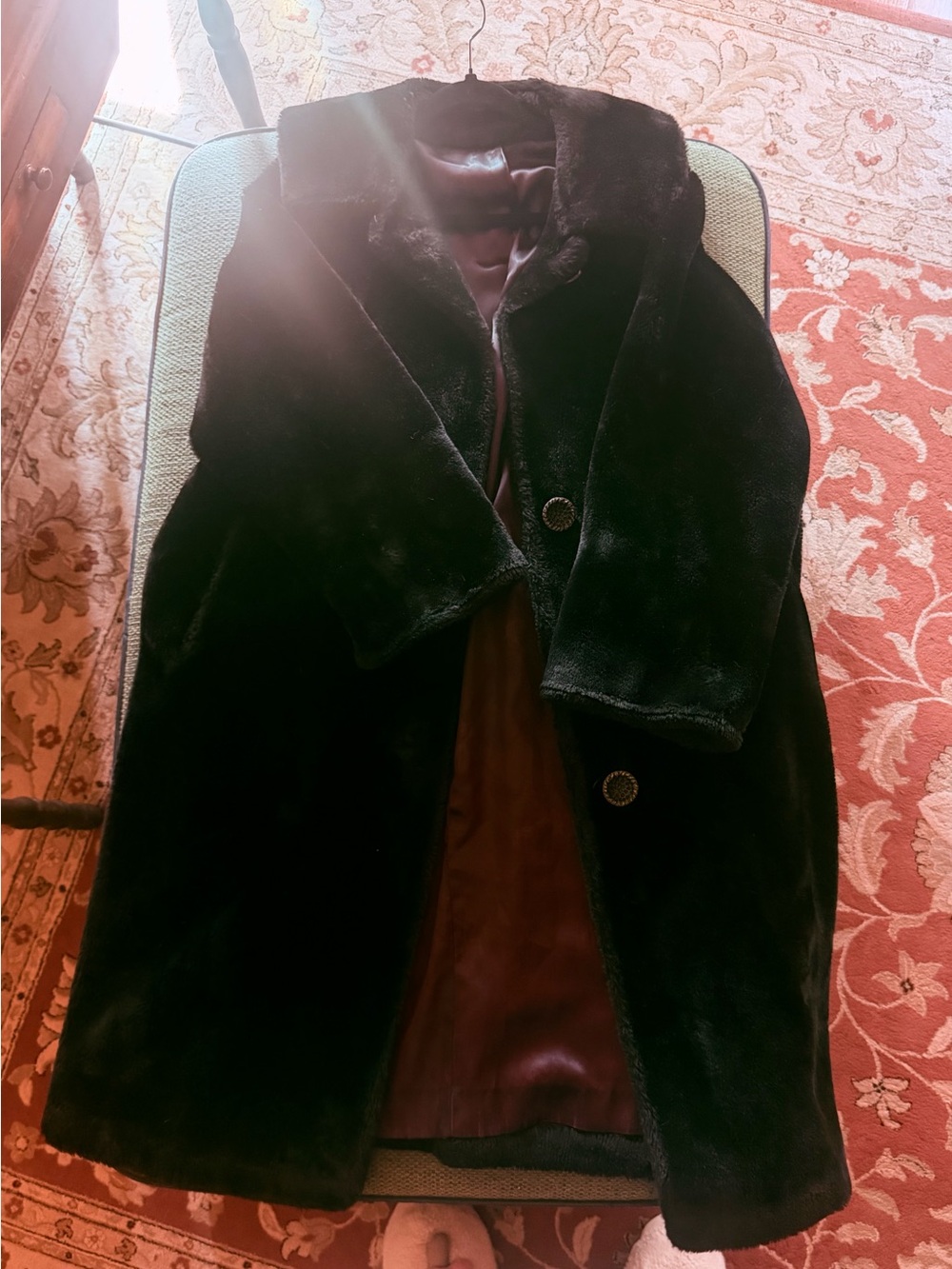 Borgana Vintage Women’s Black Faux Fur Coat - Classic Long Overcoat